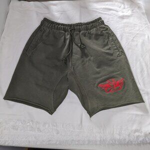 Olive Green Shorts with Striking Red Angel Embroidery by Boys Lie
